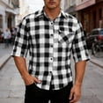 thumbnail image 2 of Lmueinov Mens Short Sleeve Button Down Shirts Plaid Business Casual 3/4 Length Sleeve Tops for Men Pocket Lightweight Summer Fall Daily Going Out Tops, 2 of 7