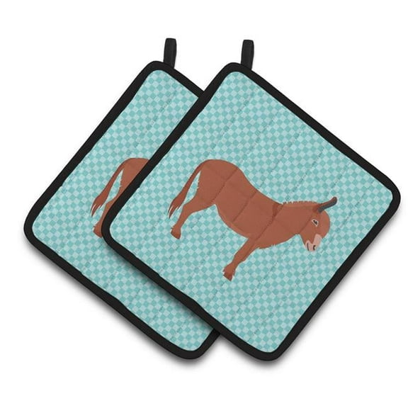 Caroline's Treasures Irish Donkey Blue Check Pair of Pot Holders