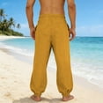 thumbnail image 6 of Stamzod Men's Cotton and Linen Pants Solid Color Elastic Waist Summer Beach Trousers Loose Casual Pants for Men Yellow D S, 6 of 8