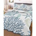 thumbnail image 2 of Quilts Twin Size, Navy Blue Teal Coastal Soft Comforter Bedding Set for Bed, Summer Beach Coral Shell Ocean Lightweight Quilted Bedspread with Pillow Cover(2 Pieces) for All Season, 68x86 Inch, 2 of 6