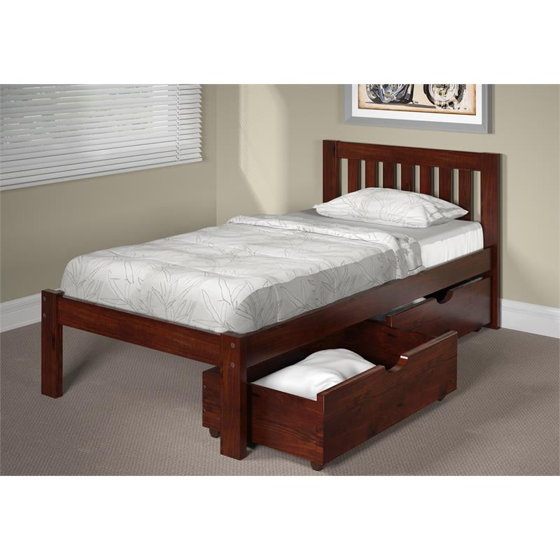Dylan Wood Single Twin Bed with Under Bed Drawers in Espresso Walmart