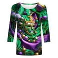 thumbnail image 5 of Penkiiy Blouse de Carnaval pour Femmes Mardi Gras Mode Imprimé Décontracté Col Rond Manches 3/4 T-shirt Blouse 2TG Violet, 5 of 5