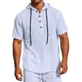 thumbnail image 3 of Hearthz Men’s Linen Blend Hooded Henley Shirts Drawstring Button Men's Shirts Short Sleeve Summer Beach Men's T-Shirts, 3 of 7