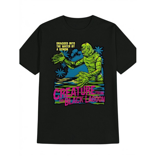 Men'S Casual Crew Neck T-Shirt with "Creature from the Black Lagoon" Graphic - Creature in Water Design, Perfect for Summer, Everyday Tshirt | Retro Graphic Tee | Comfortable Fit, Beach Tshirt