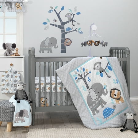 Bedtime Originals Jungle Fun 3-Piece Crib Bedding Set - Blue, Gray,