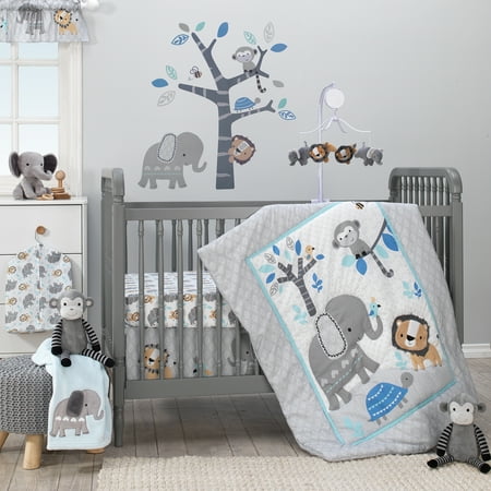 Bedtime Originals Jungle Fun 3-Piece Crib Bedding Set - Blue, Gray, (Best Bedtime For Infants)