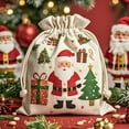 thumbnail image 2 of Extra Large Christmas Drawstring Present Bag with Santa Motif White Cord, Jumbo Holiday Gift Sack for Candy Apples and Seasonal Decorations, 2 of 6
