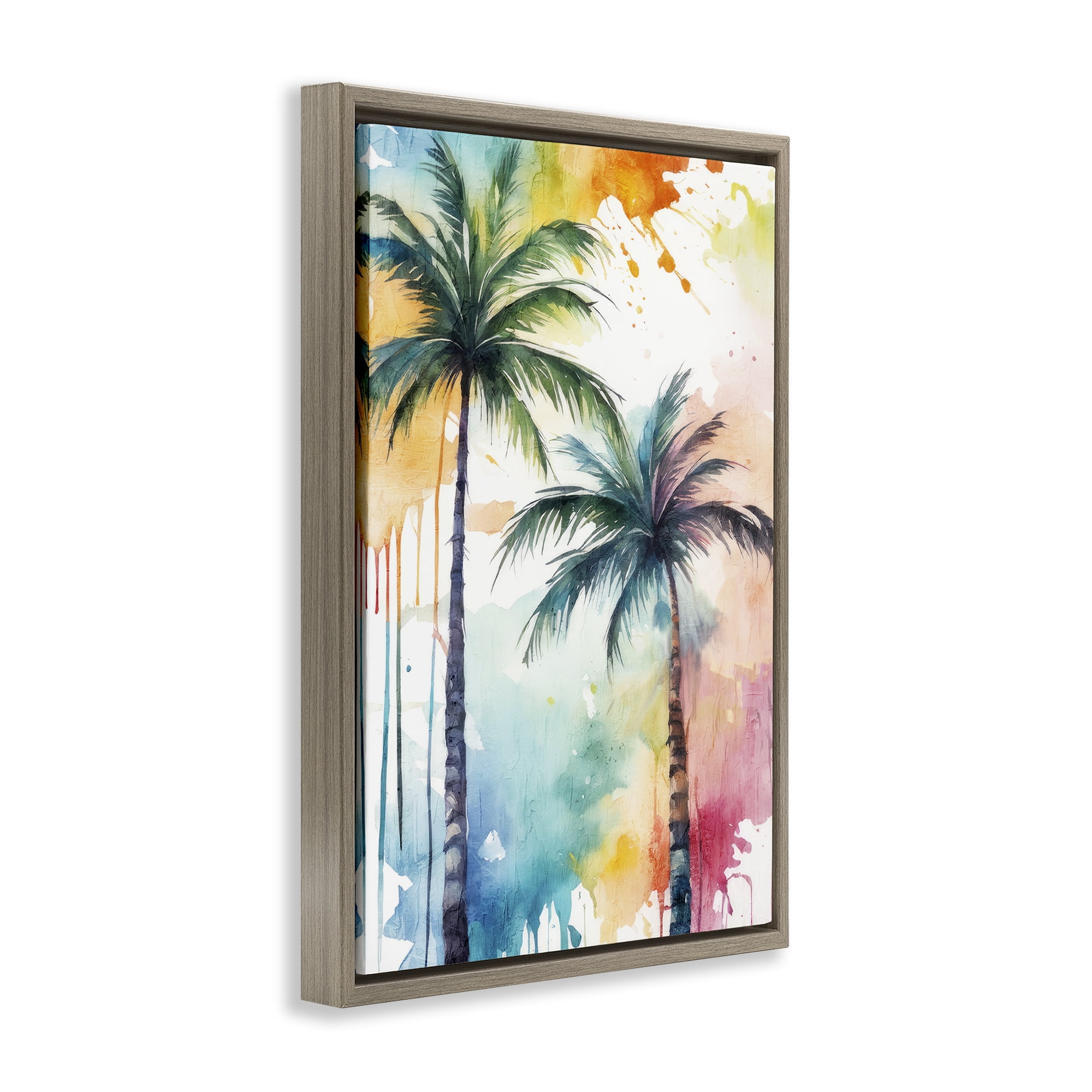 Stupell Industries Paint Splash Palms Botanical & Floral Painting Brown Floater Framed Canvas Art Print Wall Art, 17 x 25