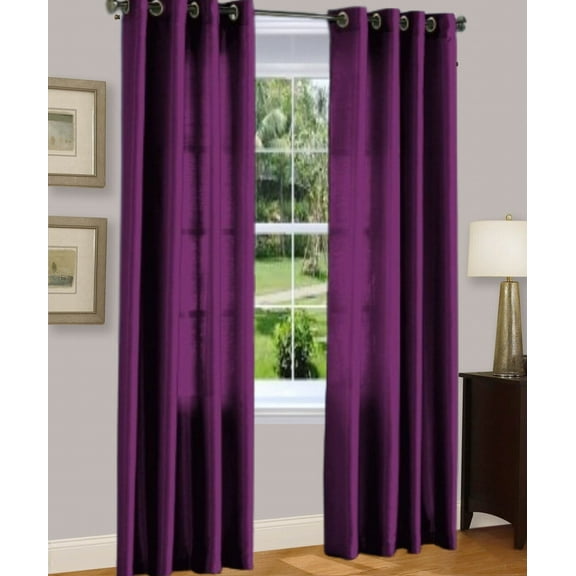 1 PANEL MIRA  SOLID PURPLE SEMI SHEER WINDOW FAUX SILK ANTIQUE BRONZE GROMMETS CURTAIN DRAPES 55 WIDE X 95" LENGTH