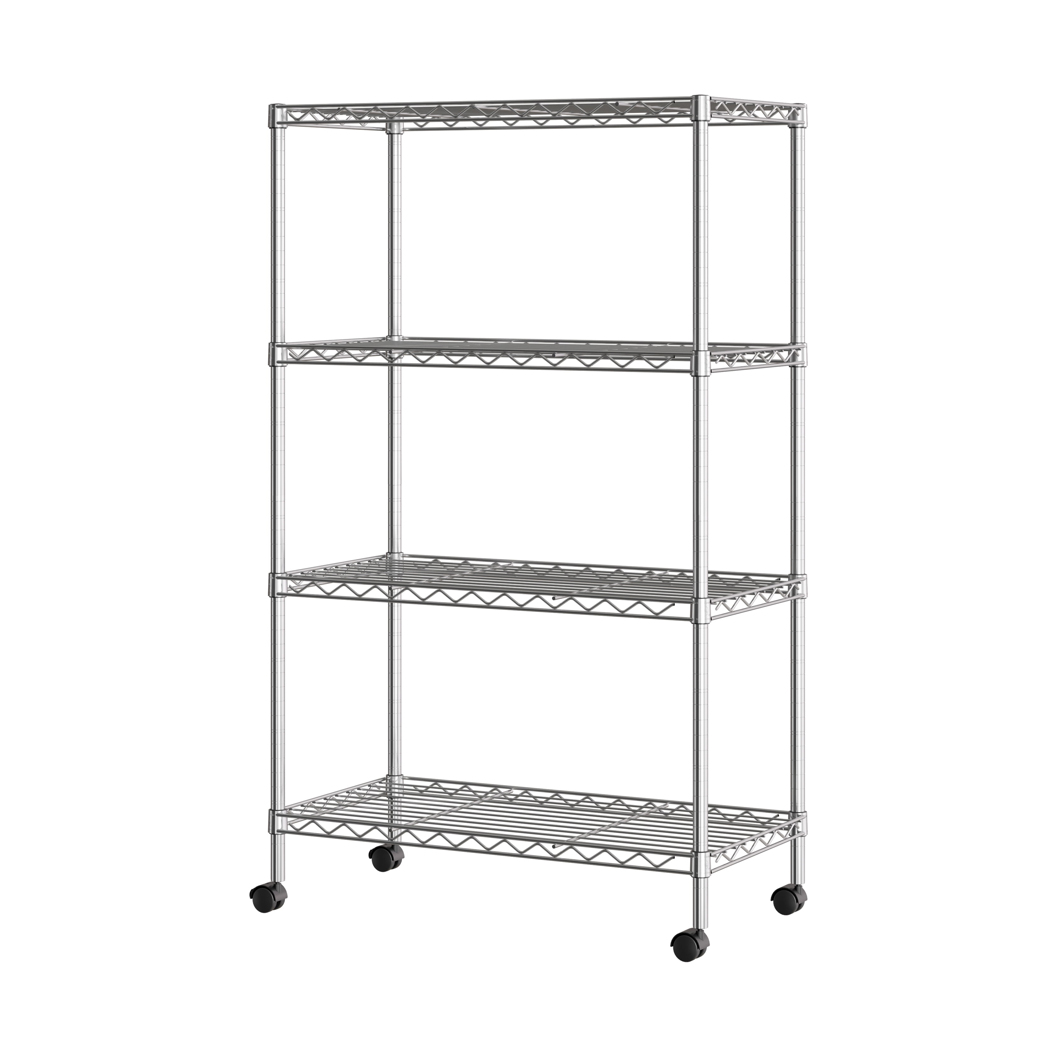 Seville Classics 4-Tier Steel Wire Shelving with Wheels, 30" W x 14" D x 48" H, Chrome