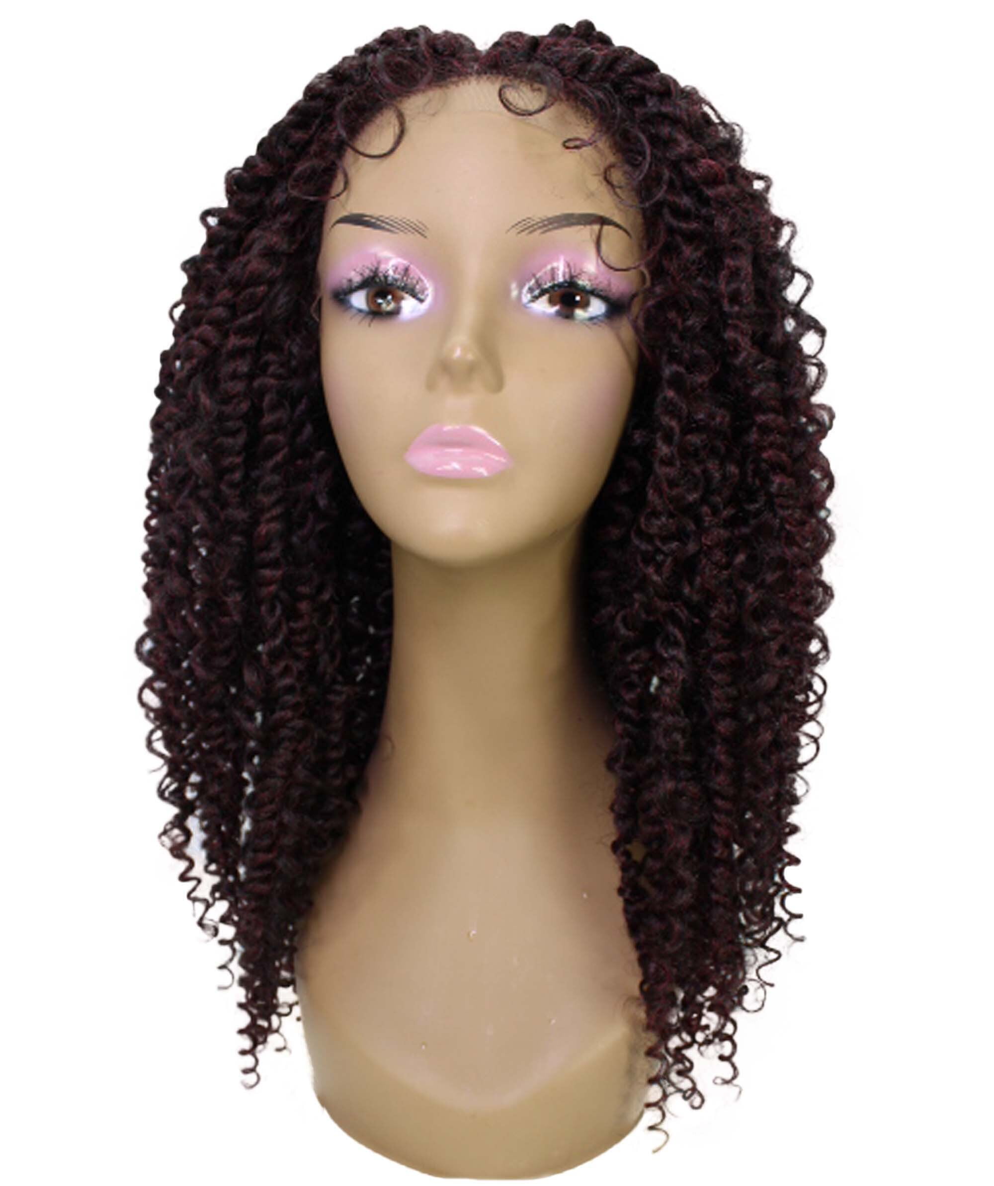 LUXLUXE Tierra Curly 19 in Long 4x4 Hand Tied Lace Braid Braided Wig, Beauty Heat Resistant Fiber, 20+ Shades of Natural, Dip Dyed, & Blended Colors
