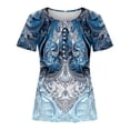 thumbnail image 5 of GaThRRgYP Short Sleeve Casual Blouse - Women's Summer Tops,Women's Fashion Summer Casual Printed V-neck Button Up Short Seeved Blouses Top Navy XL, 5 of 5