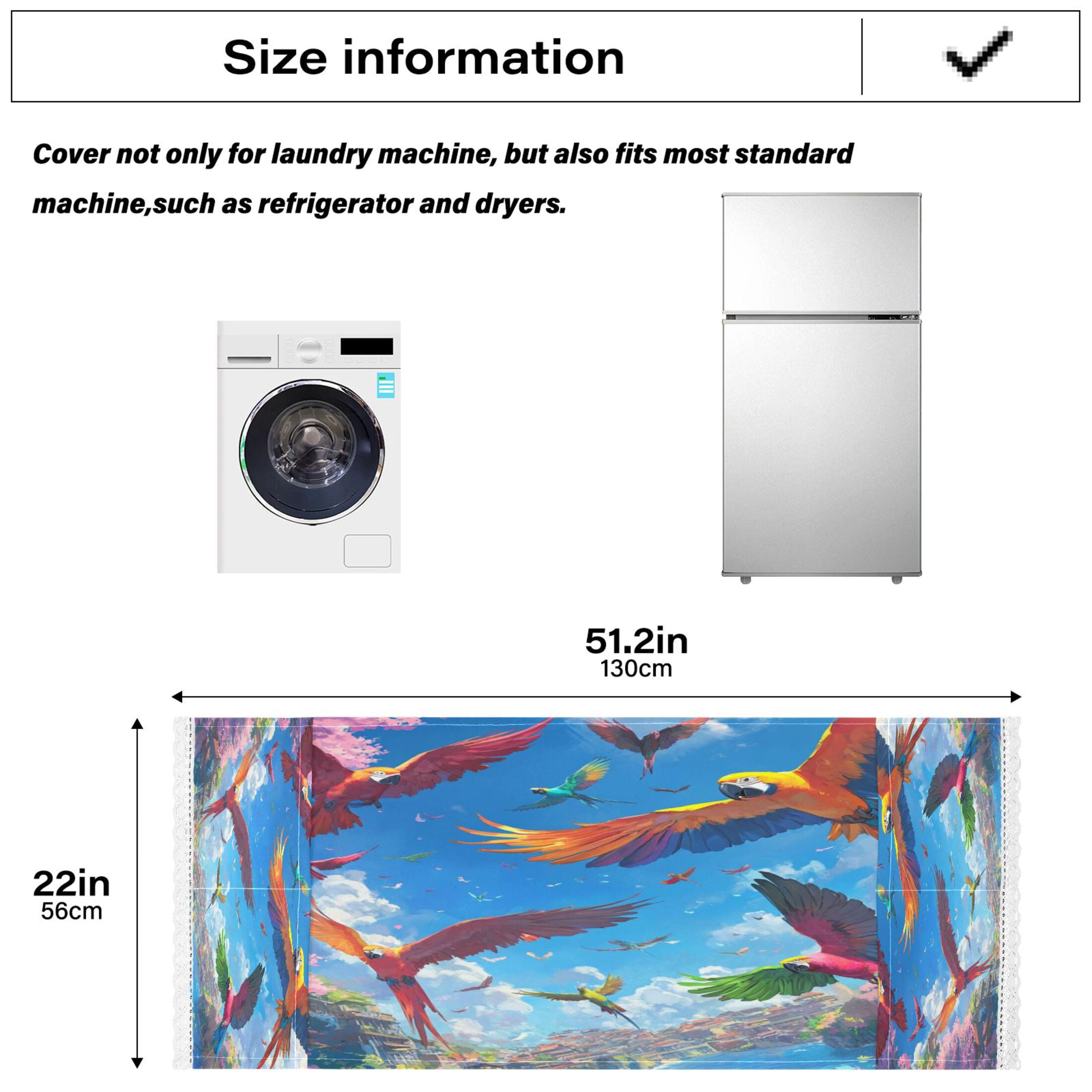 Colorful CarrotsWasher and Dryer Covers Dust-Proof and Oil Resistant Fridge Cover with 4 Storage Pockets Washing Machine Top Cover for Laundry Kitchen Home 51.2 x 22 In