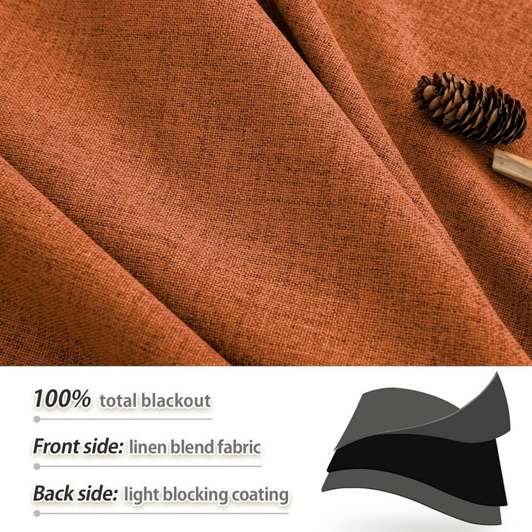 L.Z.E 100% Blackout Curtains 108" Long - Thermal Insulated, Linen Textured, Burnt Orange, 2 Panels