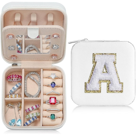 Christmas Stocking Stuffers Gifts for Teenage Girls Grandkids, 3 4 5 6 7 8 9 10 11 12 13 14 Year Old Girl Gifts, Gift for Women Travel Jewelry Case Jewelry Box | Letter A, White