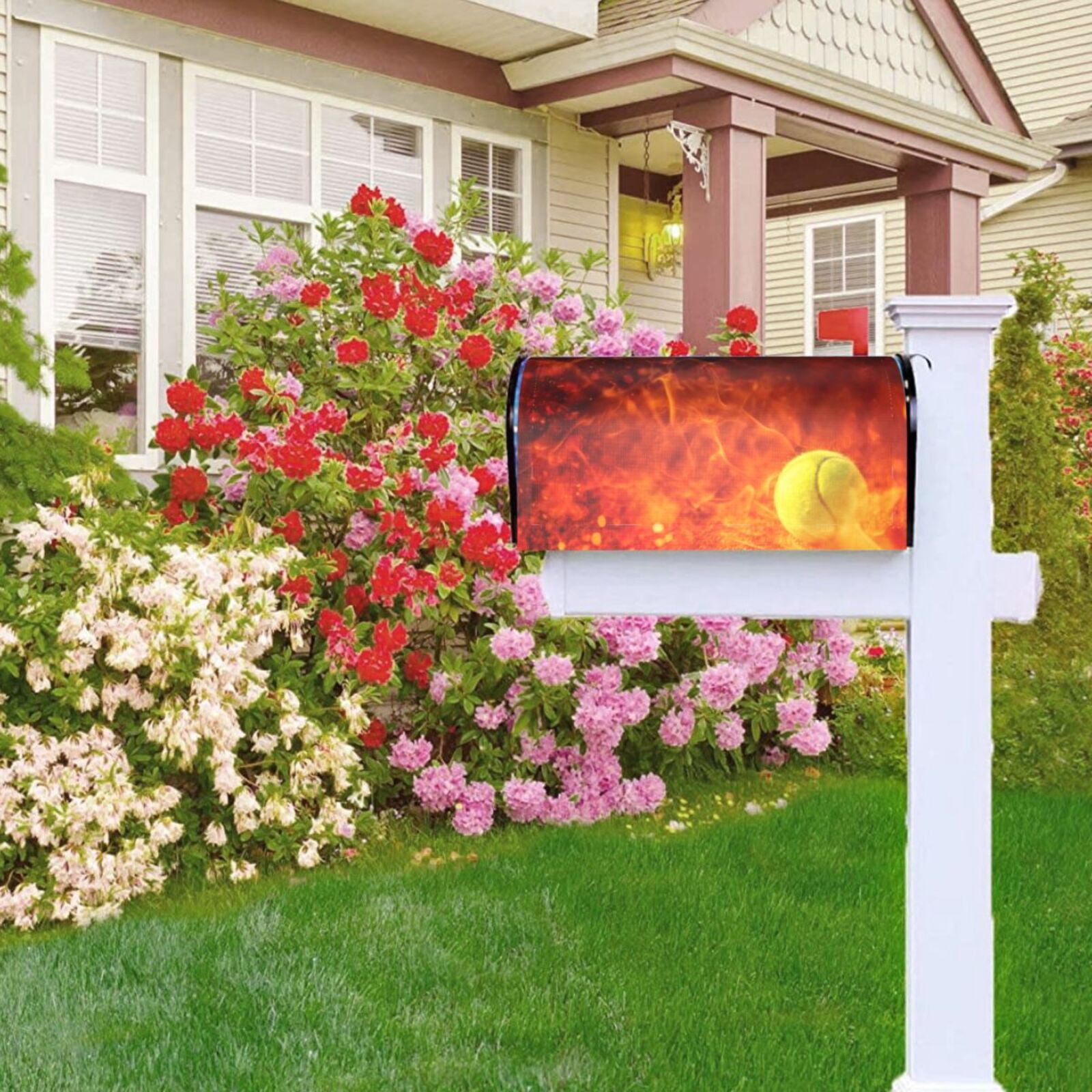 Vsdgher Tennis Ball In Fire Mailbox Cover Magnetic Mailbox Wraps Post Letter Box Cover for Garden Yard Home Decor 2 Sizes-21x18 in