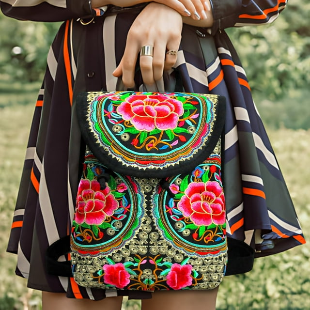 HOZADOIE A Knapsack Home Essentials Ethnic Style Bag Embroidered Small Backpack Yunnan Embroidered Bag Embroidered Shoulders Bag