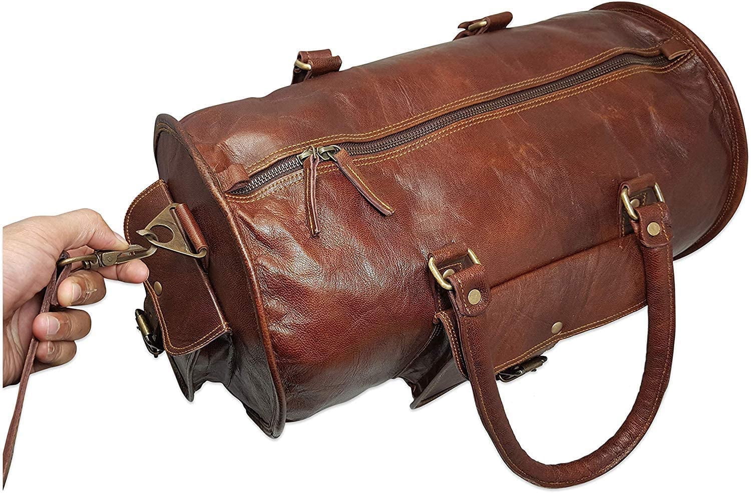 Jaald 24" Leather Duffle Bag Weekender Travel Luggage Carry On Gifts for Men Women Sports Gym Overnight Bag Adventure HIking Gear