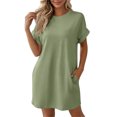 thumbnail image 4 of IUYRTFE Women's Short Sleeve T-Shirt Dress Round Neck Casual Pocket Loose Fit Midi Dress, 4 of 9