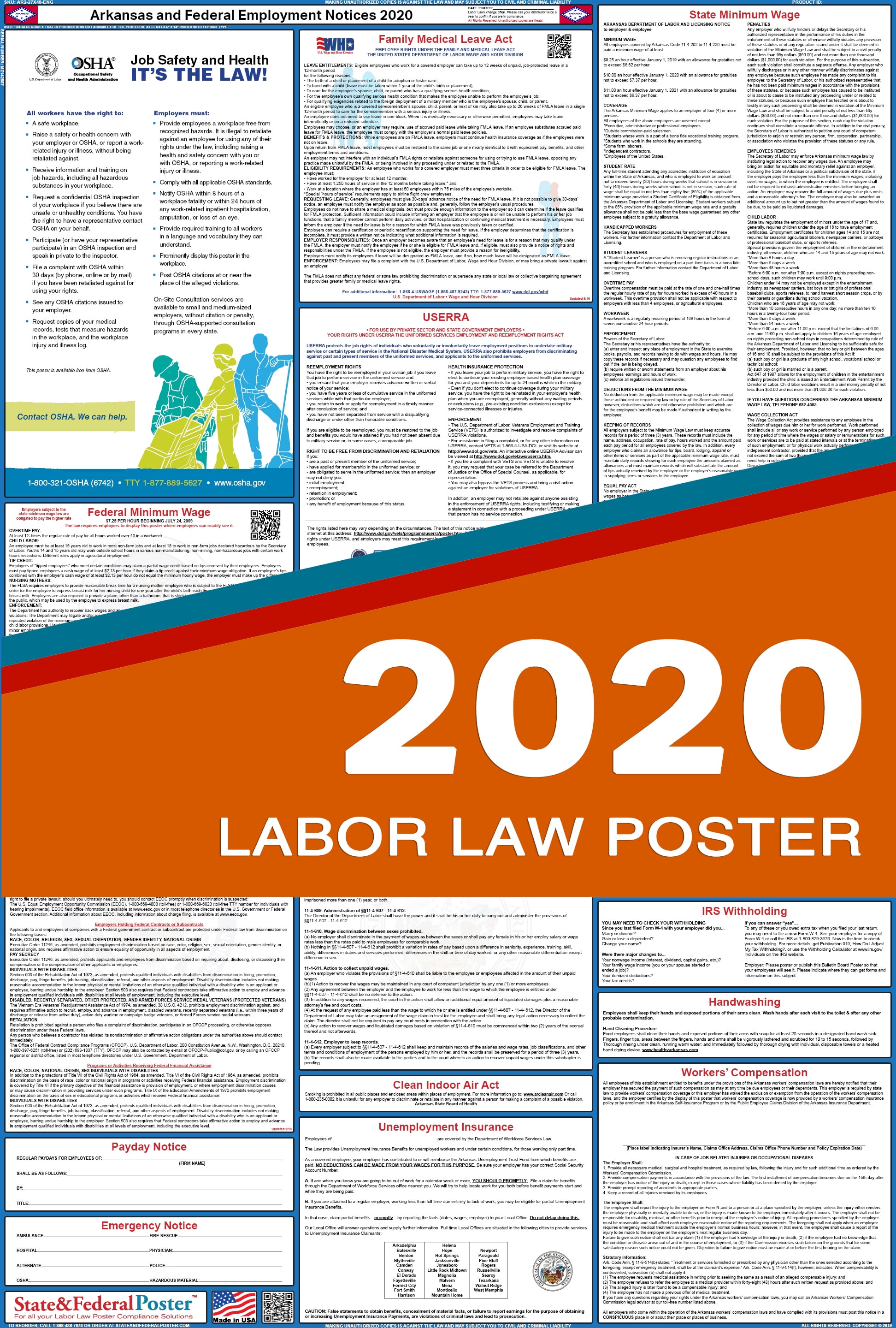 2020 Arkansas State and Federal Labor Law Poster (Laminated) Walmart