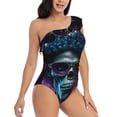 thumbnail image 5 of Balery Punk Style Blue Haired Skull One Shoulder Swimsuits for Women Ruffle Swimsuits Tummy Control One Shoulder Bathing Suits-X-Large, 5 of 8