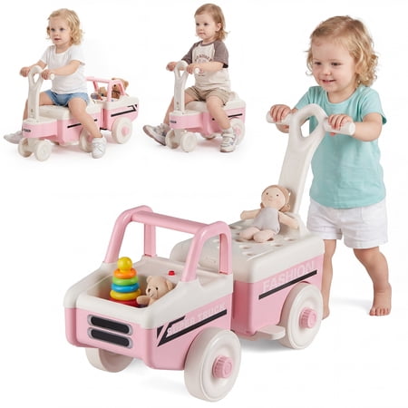 Infans 4 in 1 Ride on Push Car,Sliding Walking Car w/Trailer, Music, Under-Seat Storage