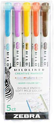 Zebra Pen Mildliner 5-Pack Assorted Cool and Refined Colors Double Ended Highlighter Broad and Fine Tips 