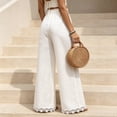 thumbnail image 5 of Nestiefly Women Linen Pants Lace Trim Wide Leg Casual Palazzo Pants Flowy Beach Summer Trousers Pants with Pockets 2026 White L, 5 of 7