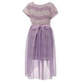 thumbnail image 2 of Little Girls Elegant V Neck Glitter Floral Lace Chiffon Rhinestone Pageant Flower Girl Dress Lavender 4 (2J1K4S3), 2 of 3