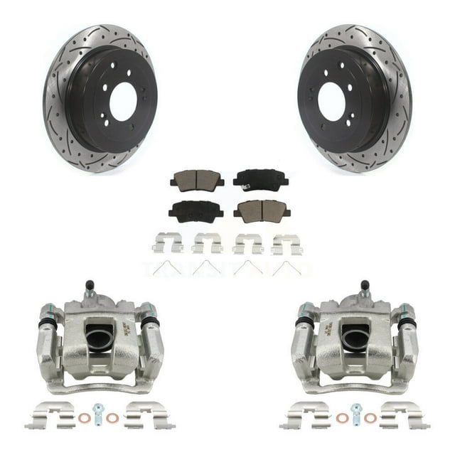Transit Auto Rear Disc Brake Coated Caliper Drilled Slotted Rotors and Ceramic Pads Kit for Car Hyundai Tucson Kia Sportage KCD-100540C