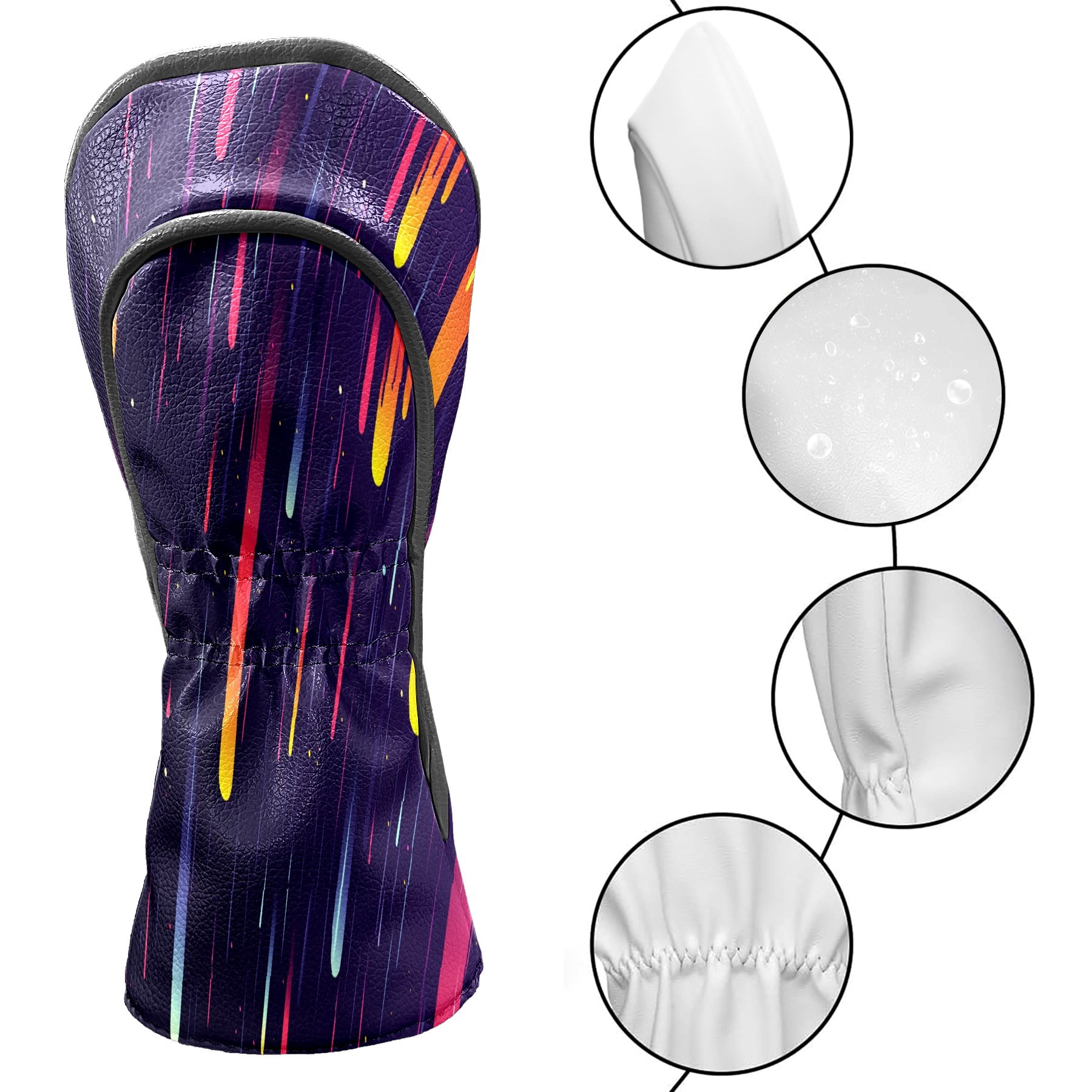 Golf Club Covers PU Leather Waterproof Head Covers for Fairway Woods Hybrids Colorful Lines Unisex Fits Most Brands