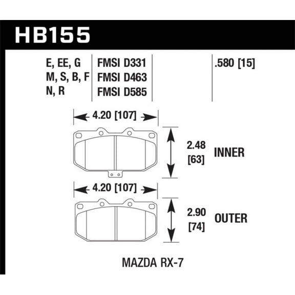 Hawk 93-95 Mazda RX-7 HP  Street Front Brake Pads Fits select: 1986-1991,1993-1995 MAZDA RX7