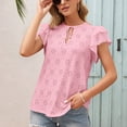 thumbnail image 4 of Defitshape Women's Flutter Short Sleeve T Shirt Cotton Summer Eyelet Top Cute Loose Flowy Lightweight Key Hole Knotted Ruffle V Neck Blouse Pink X-Large, 4 of 4