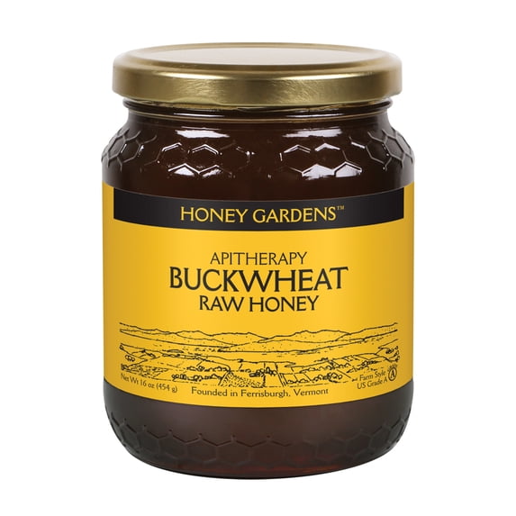 Honey Gardens Apitherapy Buckwheat Raw Honey | 100% Pure, US Grade A, Unheated & Unfiltered | 21 Serv | 1 lb Jar