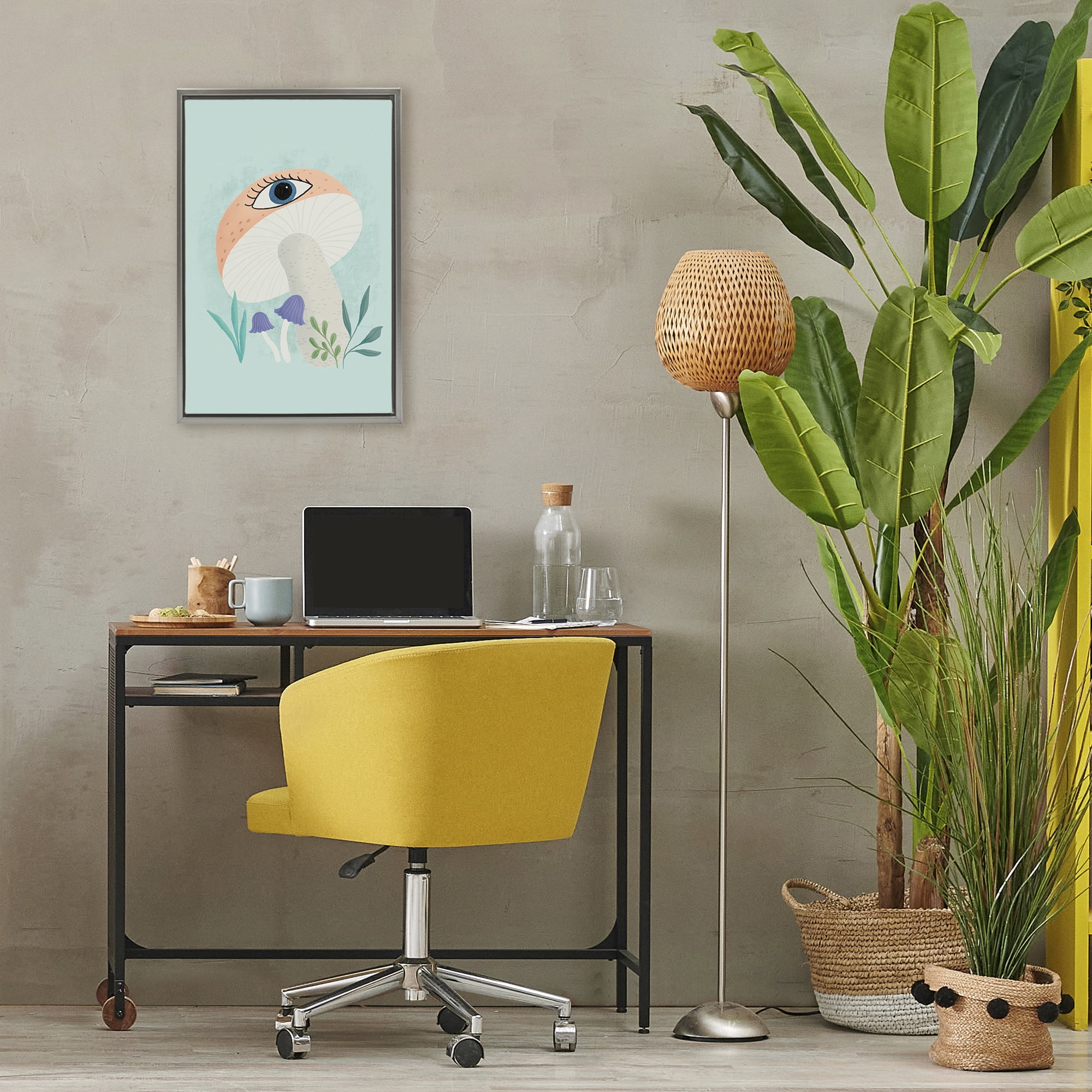 Stupell Industries Mushroom with Mystical Eye Gray Framed Floater Canvas Wall Art, design by Metka Hiti