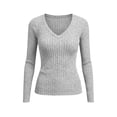 thumbnail image 5 of yillto Womens Basic Tops Ribbed Long Sleeve Shirts Slim Layered Tops V Neck Stretchy Lightweight Sweater, 5 of 8