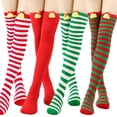 thumbnail image 3 of Milue Striped Thigh High Socks Elastic Over The Knee Knit Stockings for Daily, 3 of 21
