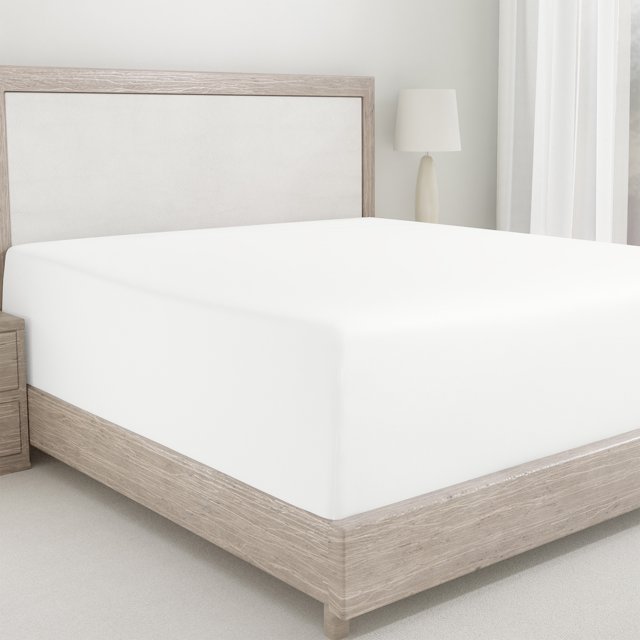 California Design Den Double Fitted Sheet Only, Softest 400 Thread Count 100% Cotton Sateen, Deep Pocket, All-Around Elastic, Side Indicators - Creamy White