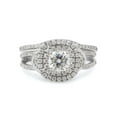 thumbnail image 2 of AFFY 1CT Moissanite Diamond Double Halo Split Shank Wedding Bridal Ring Set in 14K White Gold over Silver-6, 2 of 8