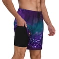 thumbnail image 3 of Picia Purple and Green Glitter pattern Mens Swim Trunks with Compression Liner Stretch Beach Shorts Quick Dry with Zipper Pockets No-Chafing Board Shorts-Large, 3 of 9