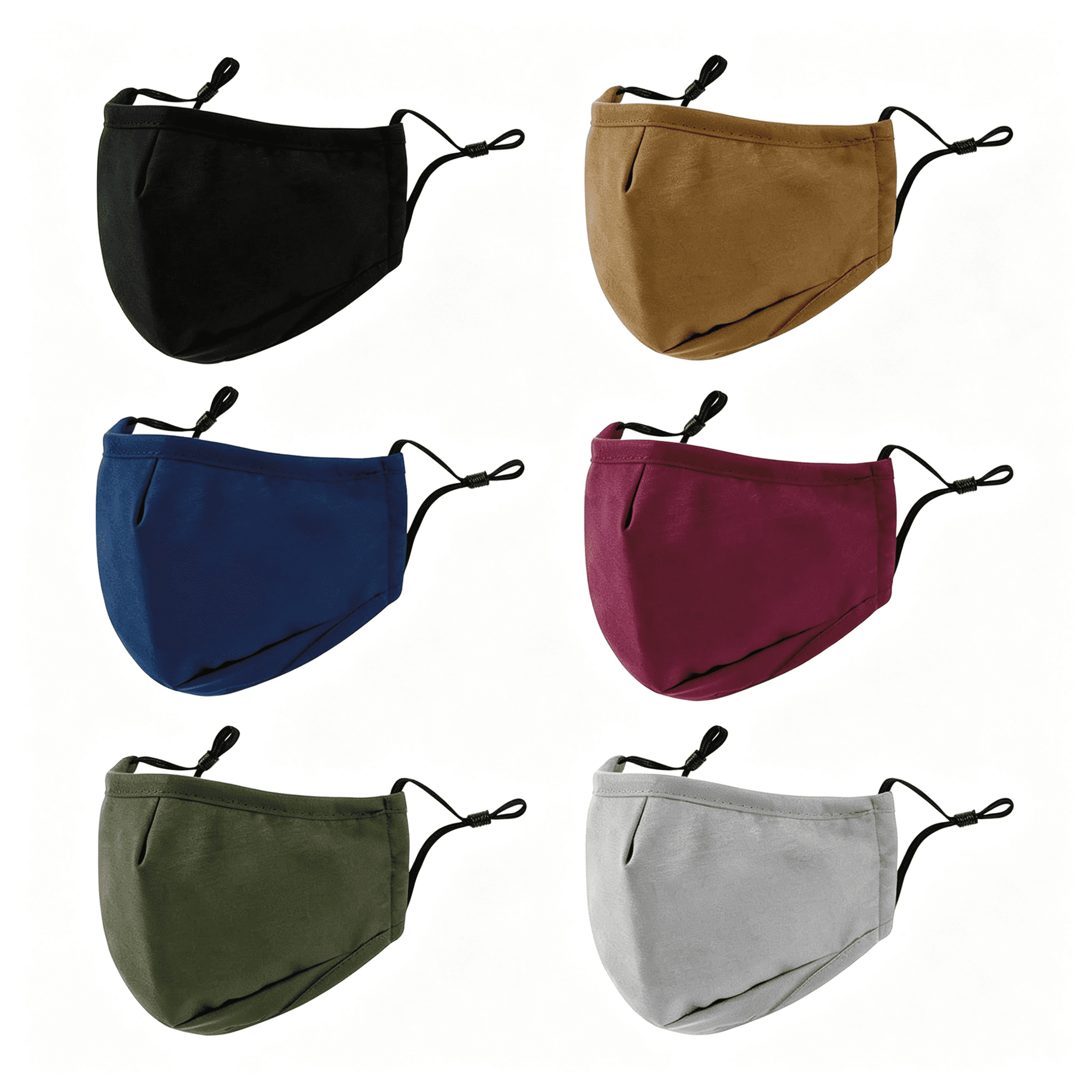 TELOLY 3-Ply Cloth Face Mask 6 Pack,Washable,Reusable and Breathable Face Covering with Adjustable Ear Protection Loops for Women and Men (Black/Grey/Wine Red/Dark Green/Dark Blue/Brown)
