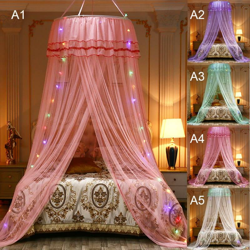 Girls Pink Twinkle Star Kids Netting Princess Bed Canopy 3 Layers Lace Baby 