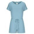 thumbnail image 5 of qILAKOG Womens Solid Rompers Round-Neck Short Sleeve Short Jumpsuits for Female Ladies Summer Crew-Neck Bandage Short Jumpsuit for Women with Pocket, XL&Sky Blue, 5 of 5