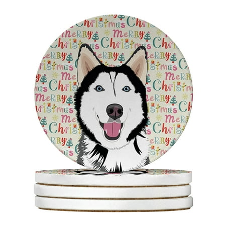 

Siberian Husky Black and White #1 Christmas Large Sandstone Coasters Pack of 4 4 in x 4 in