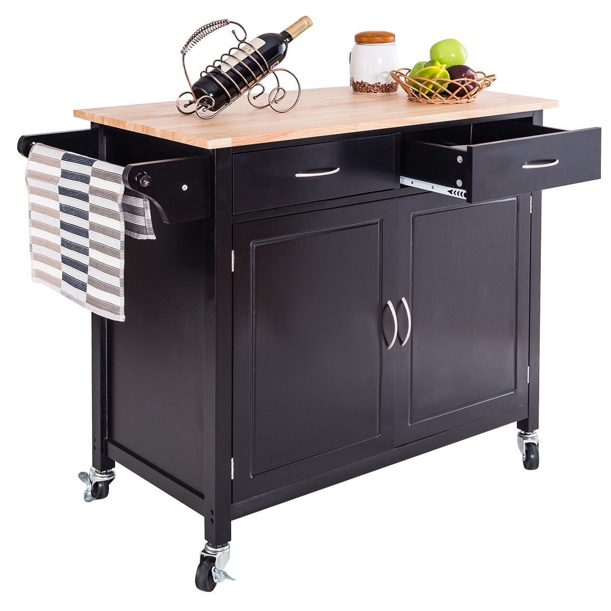 Goplus Rolling Kitchen Cart Island Wood Top Storage Trolley Cabinet Utility Modern Walmart.com Goplus Rolling Kitchen Cart Island Wood Top Storage Trolley Cabinet Utility Modern Walmart.com