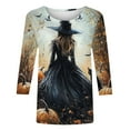 thumbnail image 3 of Women's Halloween Shirt 3/4 Sleeve Crew Neck Vintage Fall Tee Casual Witch Printed Holiday Tops, 3 of 5