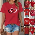 thumbnail image 2 of Livraison Gratuite T-Shirt à Manches Courtes Col Rond pour Femmes Motif Cœur d'Amour de la Saint-Valentin Fibre de Polyester Longueur de Manche Régulière, 2 of 5