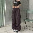 thumbnail image 4 of Women's Y2K Baggy Parachute Pants Cargo Wide Leg Pants with Pockets Baggy Casual Harajuku Streetwear Goth Attire, 4 of 8