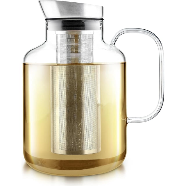 Teabloom 100% Plastic-Free Extra-Large Multi-Brew Borosilicate Glass Teapot + Kettle + Pitcher – Steep and Serve Hot Tea, Iced Tea, Cold Brew T