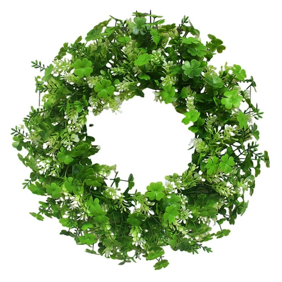 St. Patrick's Day Artificial Shamrock Wreath 16.5in Irish Greenery Clover Flower Wreaths for Door Wall Party Porch Outdoor Decor